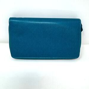 FiloFax Personal Compact Organizer Teal Saffiano Leather Planner Ring Zip Close